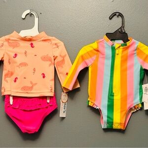 Old Navy Pink and Multicolor Kids Swim Rashguards